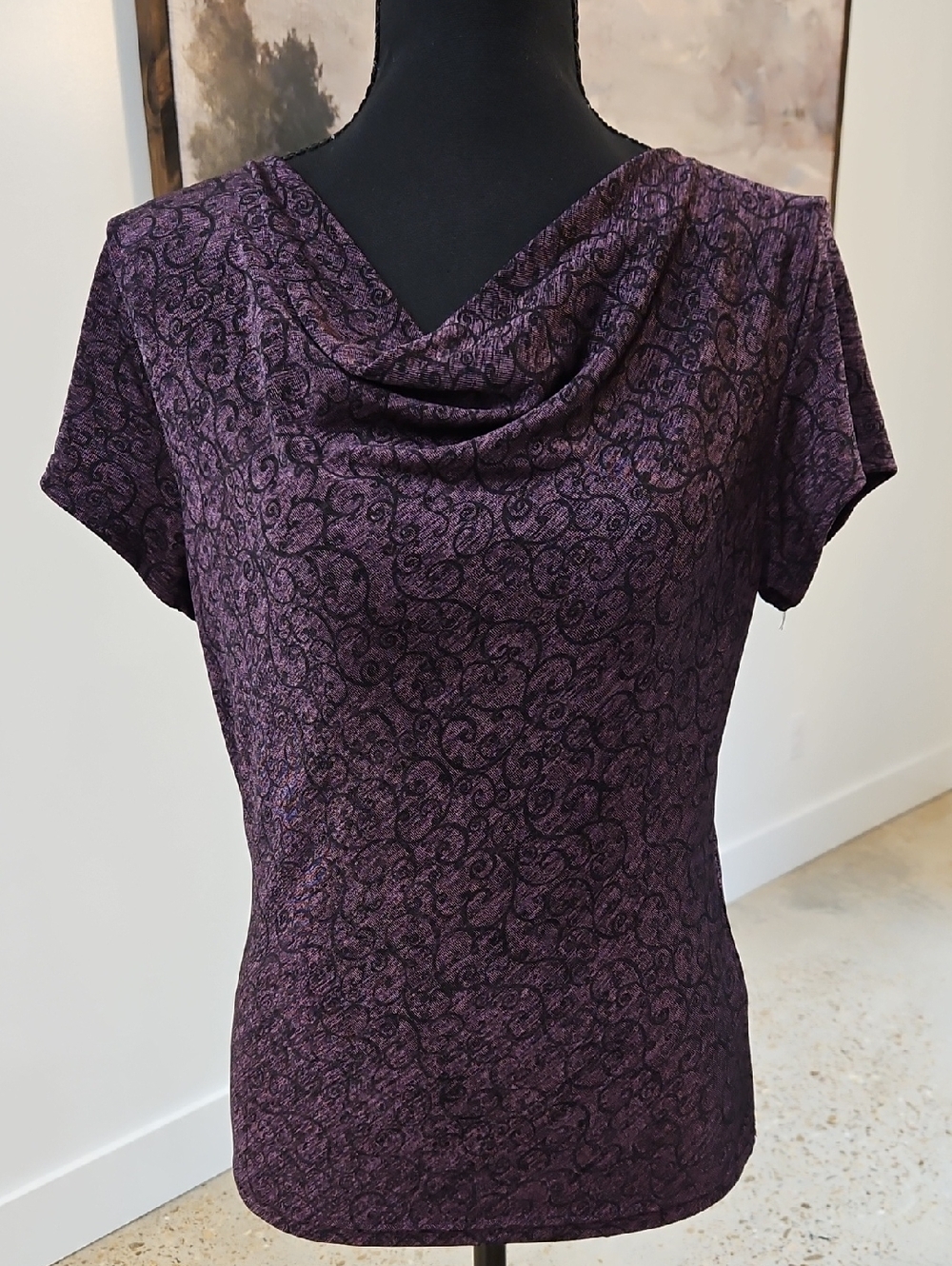 RL Richard New YorkLace-Textured Short Sleeve Blouse - Plum Size S